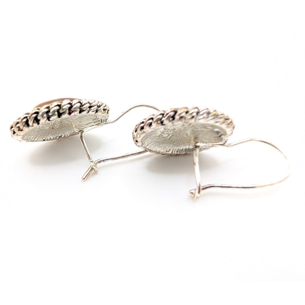 Avon Vintage Tigers Eye Silver Tone Rope Border Kidney Wire Drop Earrings - Picture 2 of 4